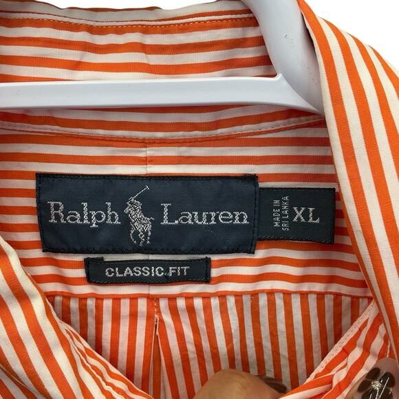 Ralph Lauren Dress Shirt Men's XL Classic Fit Orange Stripe Button Down - Picture 11 of 12
